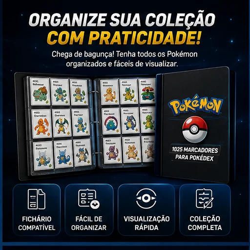 Organize sua coleção com praticidade — fichário compatível e visualização rápida